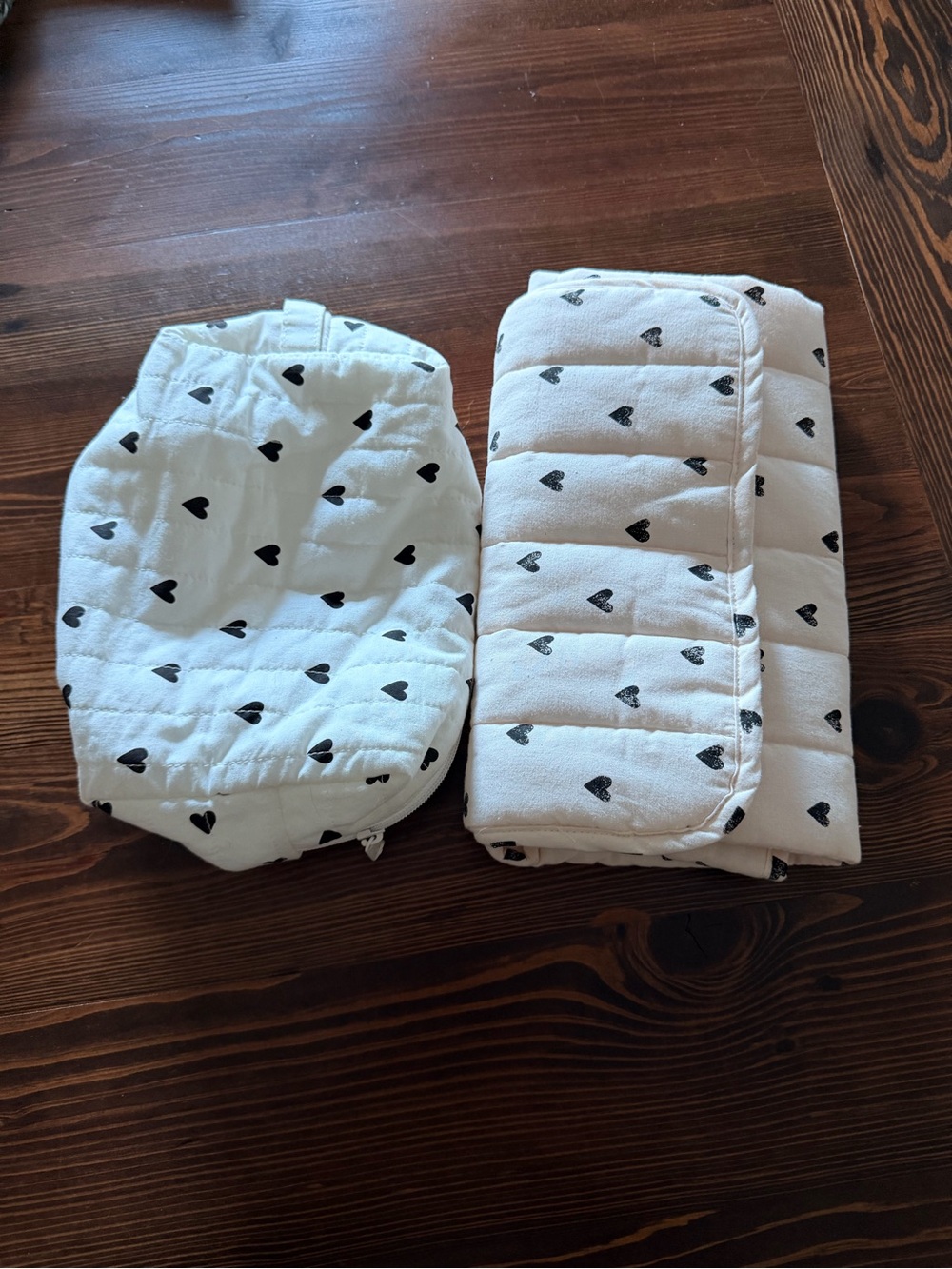 H&M Quilted Black Heart Print Changing Pad Set